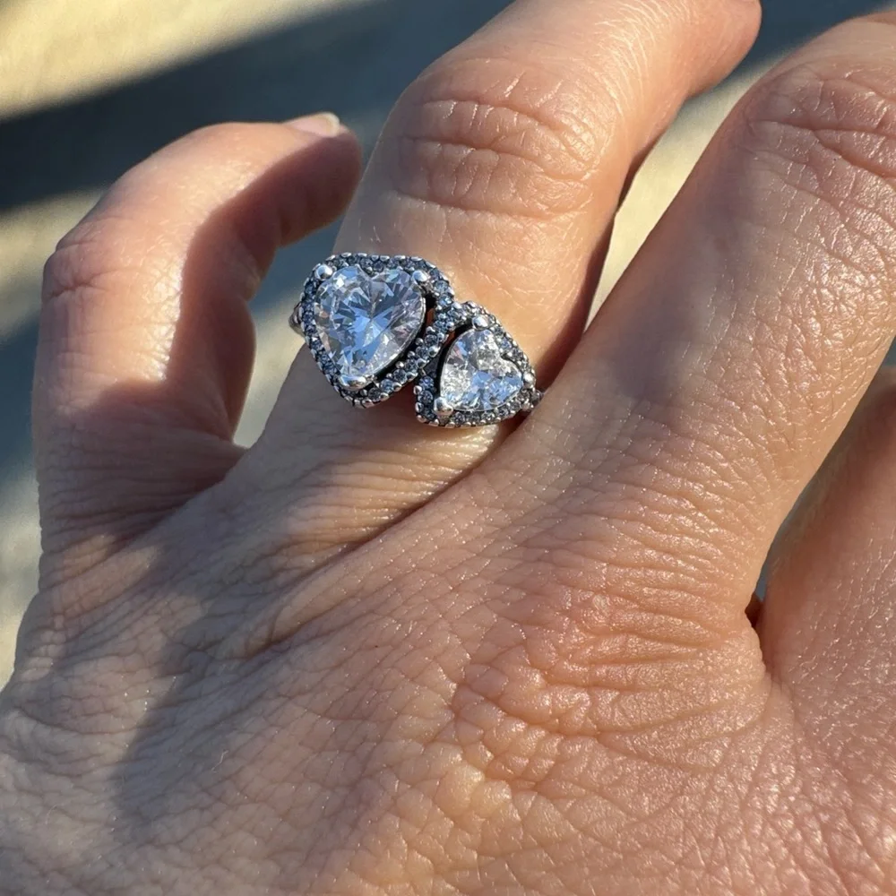 Sterling Silver Sparkling Halo Hearts Ring Halo Size 7